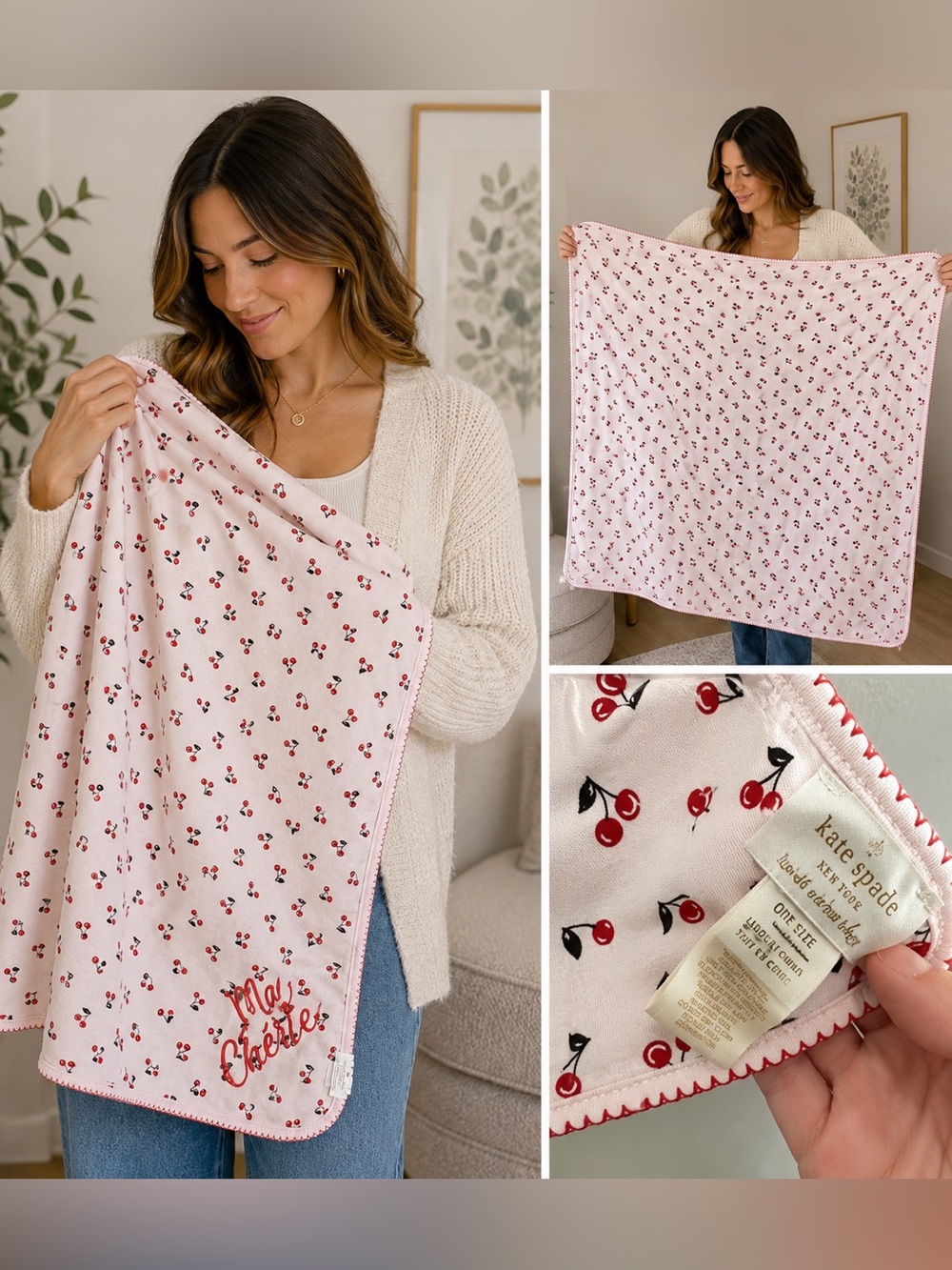 Kate Spade New York Ma Cherie Cherry Reversible Baby Blanket One Size